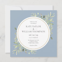 Modern Dammig Blå Grönska Blad Bröllop Inbjudningar