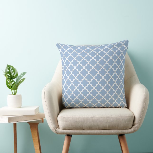 Modern dammig blå marockansk quatrefoil-mönster kudde (Stol)