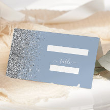 Modern Dammig Blå Silver Glitter Kant Bröllop