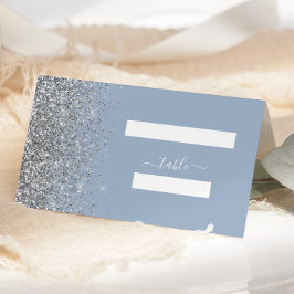 Modern Dammig Blå Silver Glitter Kant Bröllop Placeringskort