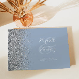 Modern dammig blå silverglitter skrift gästböcker