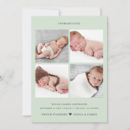 Modern dammig blekgrön fotokollagegaller födsel meddelande