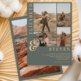 Modern dammig grönt ampersand 5 fotorutnät bröllop inbjudningar