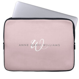Modern Dammig Lilafärgad Vit Skrift Monogram Laptop Fodral