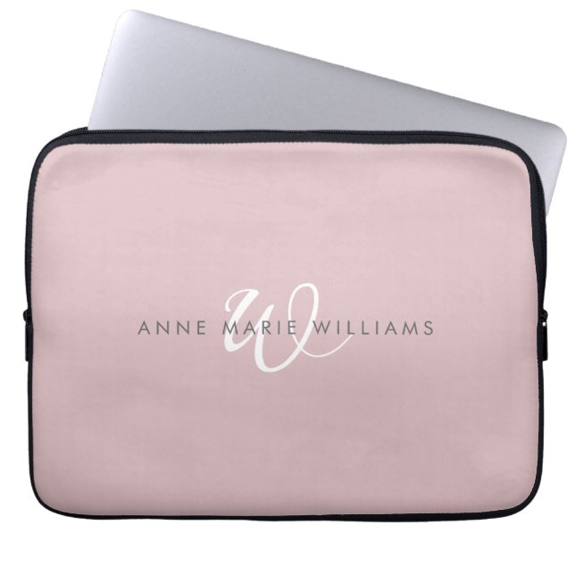Modern Dammig Lilafärgad Vit Skrift Monogram Laptop Fodral (Framsidan)