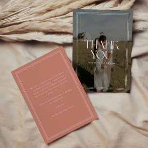 Modern Dammig Rosa Fet Typografi Bröllopsfoto Tack Kort