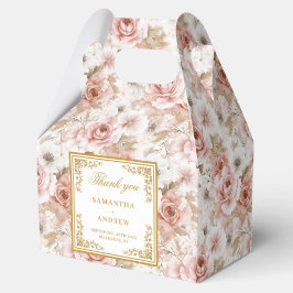 Modern dammig rosa guld blommigt bröllopsbox presentaskar