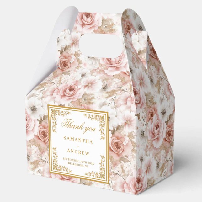 Modern dammig rosa guld blommigt bröllopsbox presentaskar (Modern dusty pink gold floral wedding favor box)