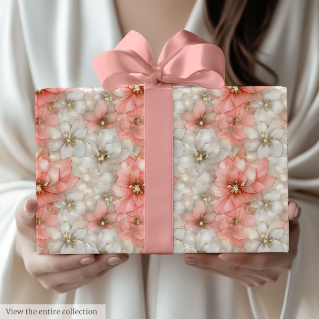 Modern dammig rosa och guld 70-årspresentförpackni presentpapper (Modern dusty rose and gold 70th birthday wrap)