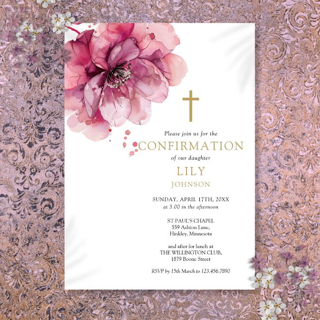 Modern dammig rosé vattenfärg blomsterbekräftelse inbjudningar (Modern Dusty Rose Watercolor Floral Confirmation Invitation)