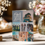 Modern dammiga blå fotonerfoto 21 födelsedag kort<br><div class="desc">Coola moderna,  dammiga,  blå fotonerfoto på 21-årsdagen,  lägg till 8 av dina vänners favoritfoto med en modern och coola elegant-skripttypsnitt. Lägg till meddelandet inuti.</div>