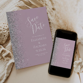 Modern Dammlilafärg Silverglitter Spara datum Meddelande
