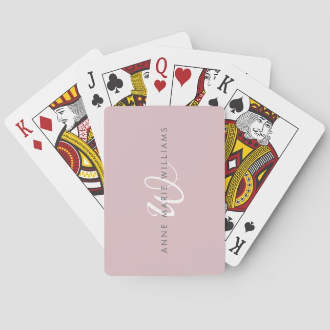 Modern Dammlilafärgad Vit Skrift Monogram Casinokort (Baksidan)