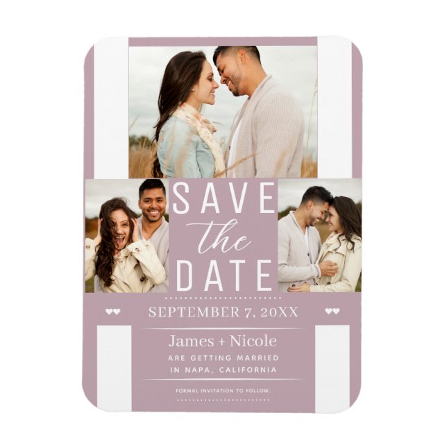 Modern dammrosa Save the Date bröllopsfoto Magnet (Vertikal)