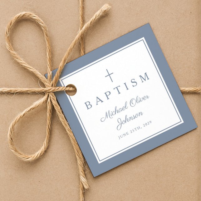 Modern Dammt blå Tacksamhet Dop Gåvor Etiketter (Modern Dusty Blue Thank You Baptism Favor Tags)