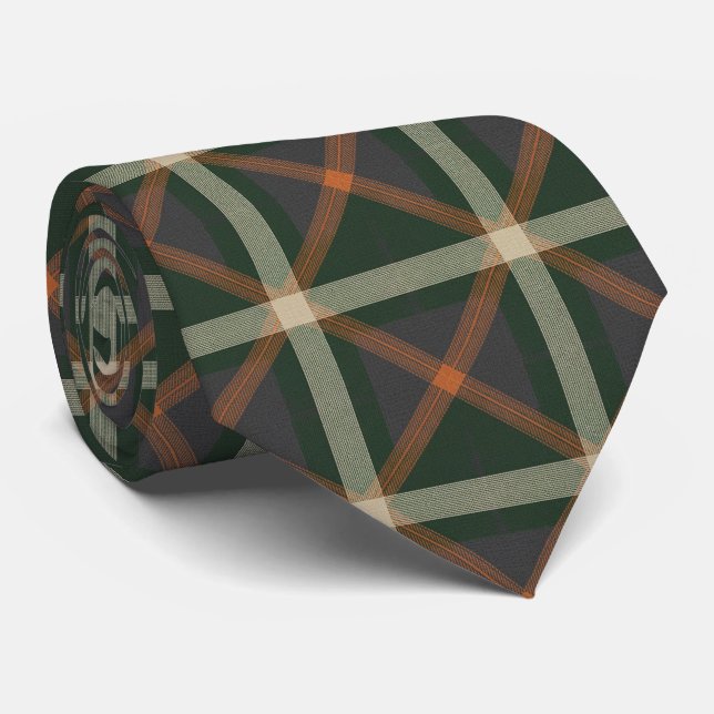 Modern dämpad skoggrön och träkolgrå tartan slips (Rullad)
