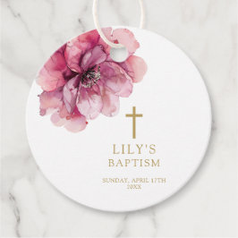 Modern Damrosa Vattenfärg Blommig Dop Gåvor Etiketter