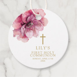Modern Damrosa Vattenfärg Blommig Nattvard Gåvor Etiketter