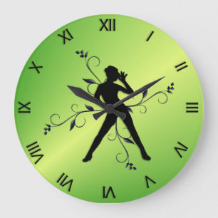 Modern Dance Grönt w Black Numerals Stor Klocka
