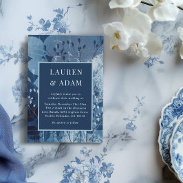 Modern Dark Blue Botancial Wedding Invitation Inbjudningar