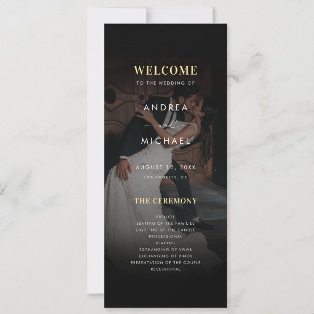 Modern Dark Faded Photo Gold & Black Wedding Inbjudningar (Framsida)