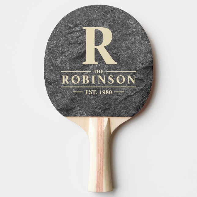 Modern Dark Granite Stone Family Name & Initial Pingisracket (Framsidan)