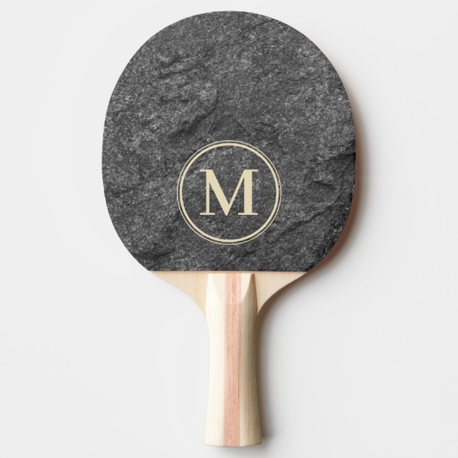 Modern Dark Granite Stone Monogram Pingisracket (Framsidan)