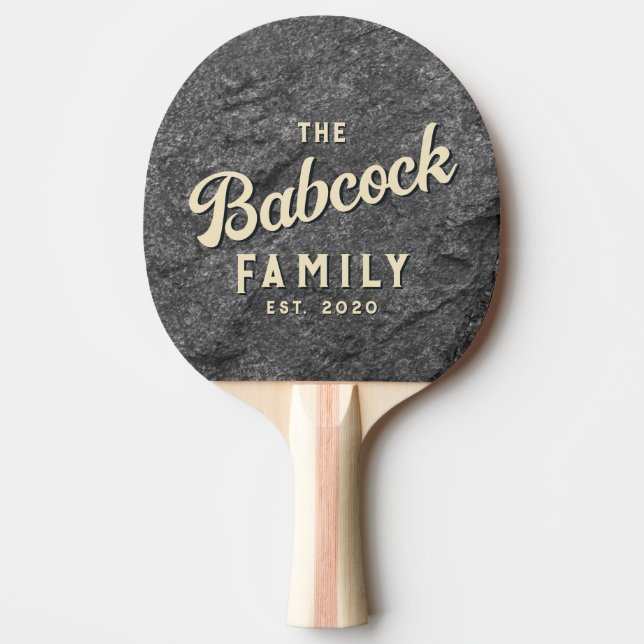 Modern Dark Granite Stone Retro Family Name & Year Pingisracket (Framsidan)