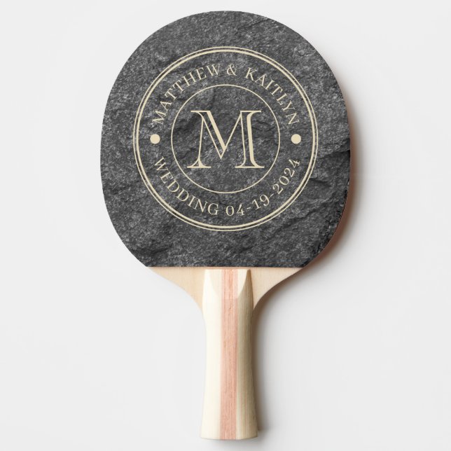 Modern Dark Granite Stone Wedding Monogram Pingisracket (Framsidan)