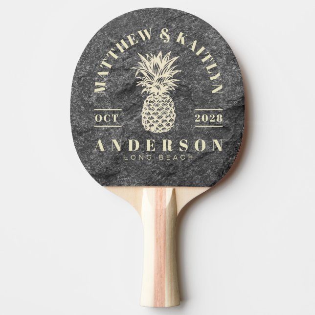 Modern Dark Granite Tropical Pineapple Wedding Pingisracket (Framsidan)