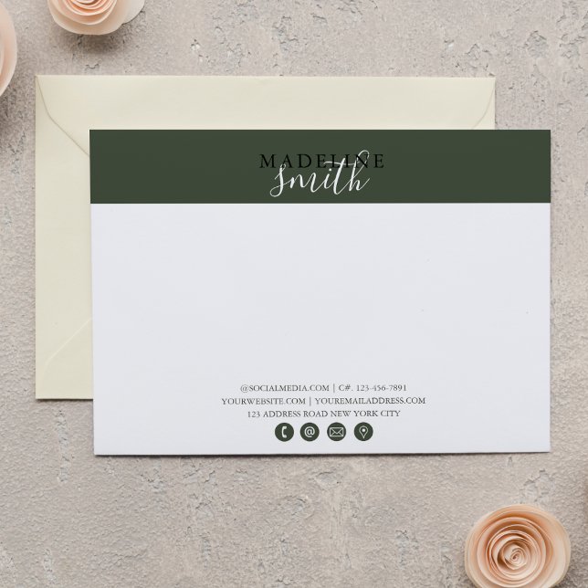 Modern Dark Green Script Flat Note Card Anteckningskort (Skapare uppladdad)