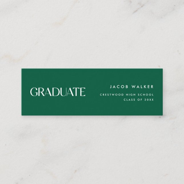 Modern Dark Green Striped Graduation Name Card Mini Visitkort (Framsida)