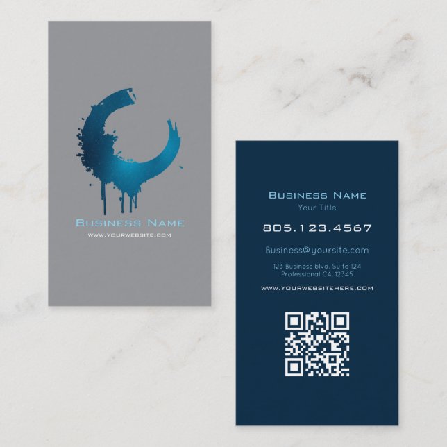 Modern Dark Grey & Blue Paint Swirl | Custom Visitkort (Fram/baksida)