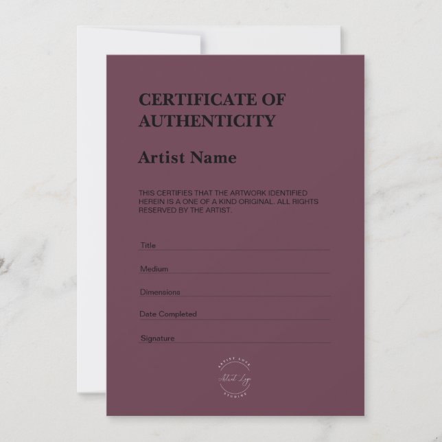 Modern Dark Purple Certificate of Authenticity Tack Kort (Framsida)