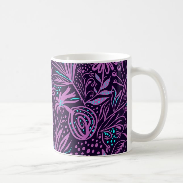Modern Dark Purple Floral Pattern Kaffemugg (Höger)