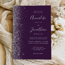 Modern Dark Purple Silver Glitter Edge Wedding