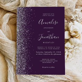 Modern Dark Purple Silver Glitter Edge Wedding Inbjudningar