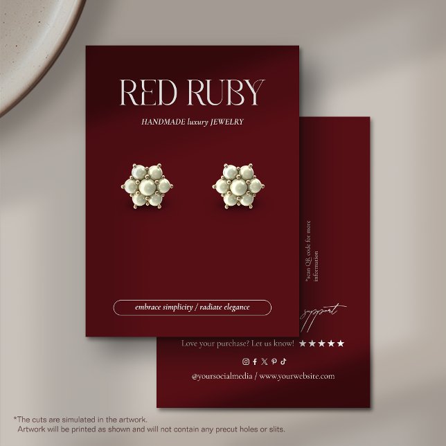 Modern Dark Red Earring Display Card Visitkort (Skapare uppladdad)