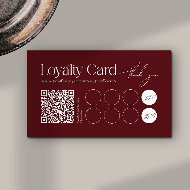 Modern Dark Red Minimalist Loyalty Card Lojalitetskort (Skapare uppladdad)