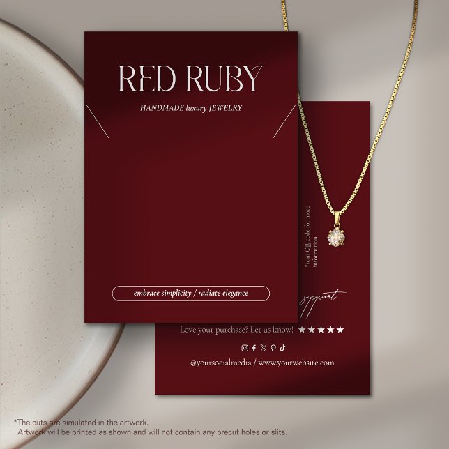 Modern Dark Red Necklace Display Card Visitkort (Skapare uppladdad)