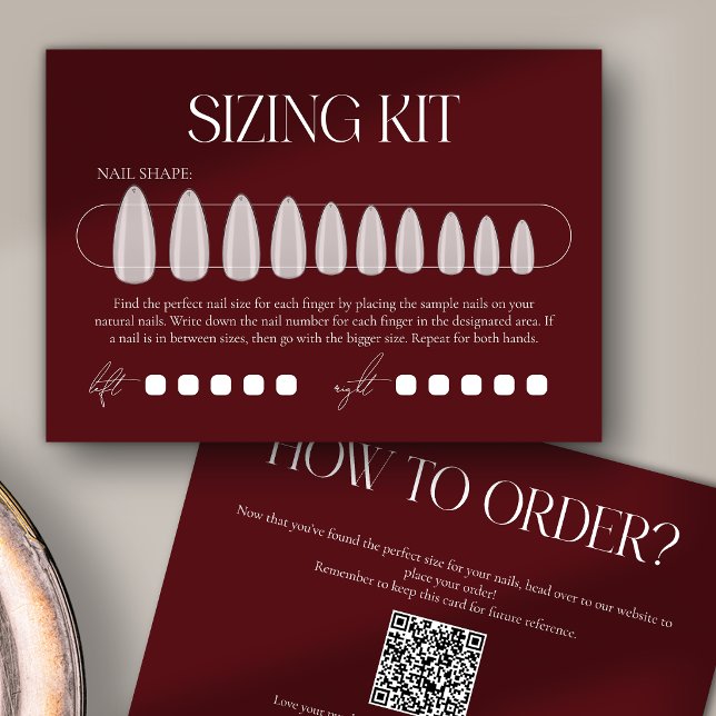 Modern Dark Red Sizing Kit Press-On Nails Card Tack Kort (Skapare uppladdad)