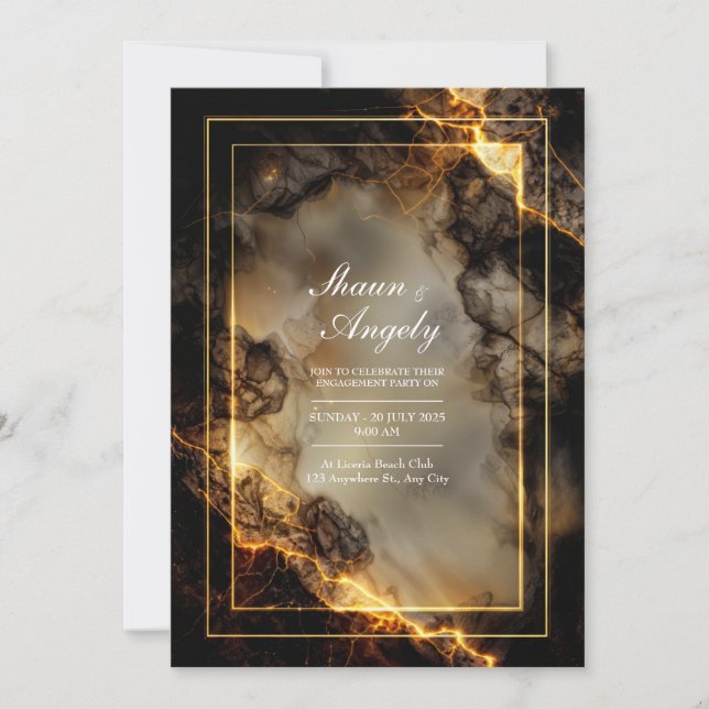 Modern Dark Slate Molten Gilded Kintsugi Wedding Inbjudningar (Framsida)
