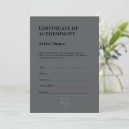 Modern Dark Theme Certificate of Authenticity Tack Kort