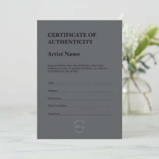 Modern Dark Theme Certificate of Authenticity Tack Kort
