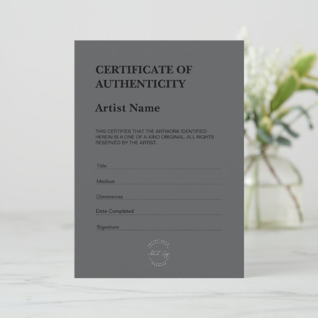 Modern Dark Theme Certificate of Authenticity Tack Kort (Stående Fram)