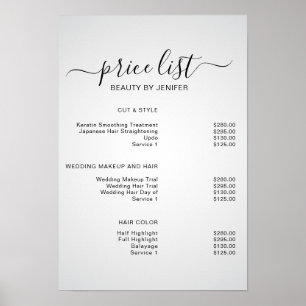 Modern Dark White  Elegant Skönhetssalong prislist Poster