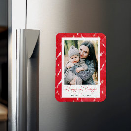 Modern Dash Red Watercolor Helgdag Photo Magnet
