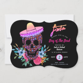 Modern Day of the dead Fiesta Inbjudningskort Rosa