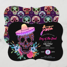 Modern Day of the dead Fiesta Inbjudningskort Rosa