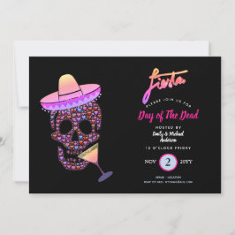 Modern Day of the dead Fiesta Inbjudningskort Rosa